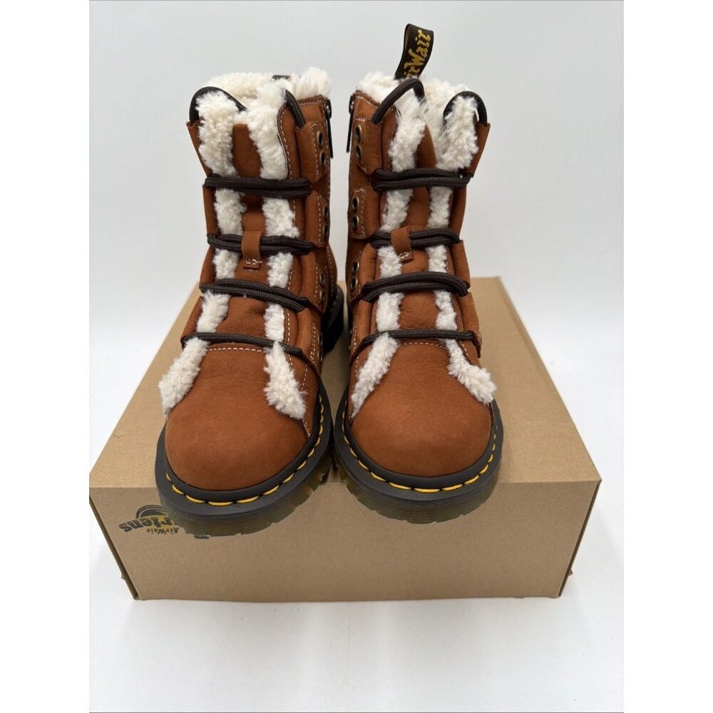 Dr. Martens 1460 Lace to Toe Fur Lined Buttersoft Nubuck Boots Brown Women's 8 - Picture 10 of 11